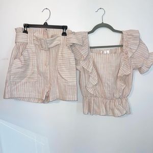 Line And Dot striped two piece set with belt detailing